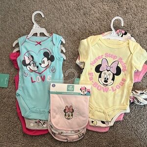 Disney Baby Lot Minnie Mouse Onesies Burp Cloths Lot of Clothes 6-9 9-12